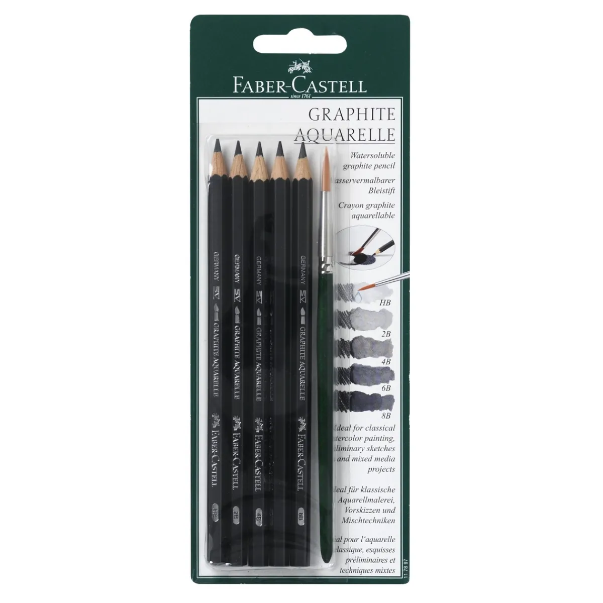 Faber-Castell Akvarellgrafitpennor 5p+pensel