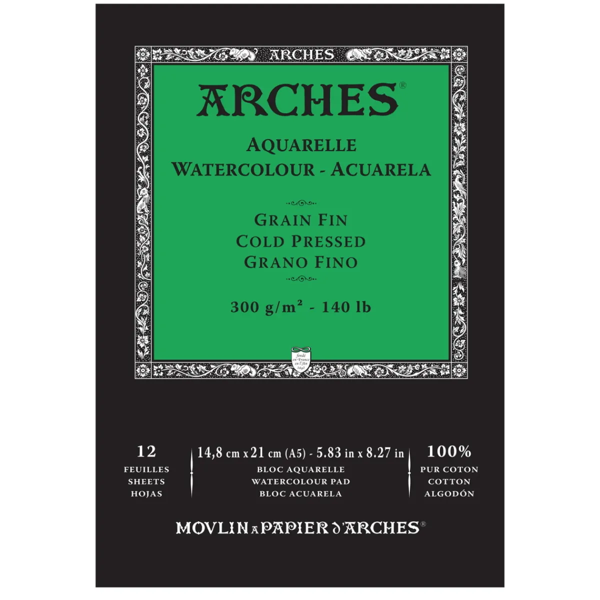 Arches akvarellblock GF, CP, A5 – 148×210 mm, 12 ark, 300 g/m² | Akvarellblock