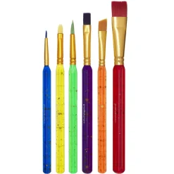 Creative Colors Barnpenslar 6-pack med färgglada glittriga skaft och syntetborst | Barn Barnpenslar