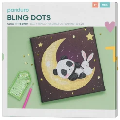 Barn Panduro Hobby Bling Dots, diamond painting 6+ år, panda på självlysande måne, tavla 20×20 cm