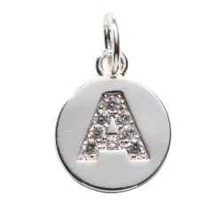 Panduro Jewellery Bokstavshänge cirkel strass A – Ø12 mm, mässing pläterat med 925 sterling silver