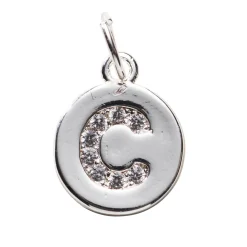 Panduro Jewellery Bokstavshänge cirkel strass C – Ø12 mm, mässing pläterat med 925 sterling silver