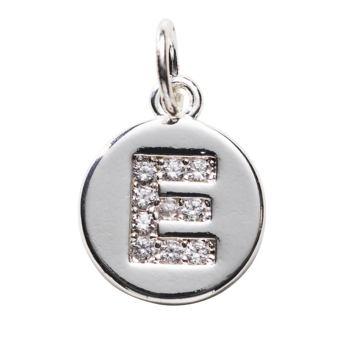 Panduro Jewellery Bokstavshänge cirkel strass E – Ø12 mm, mässing pläterat med 925 sterling silver