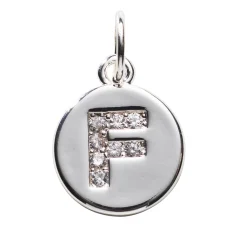 Panduro Jewellery Bokstavshänge cirkel strass F – Ø12 mm, mässing pläterat med 925 sterling silver | Metallhängen