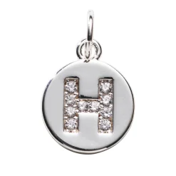 Panduro Jewellery Bokstavshänge cirkel strass H – Ø12 mm, mässing pläterat med 925 sterling silver | Metallhängen