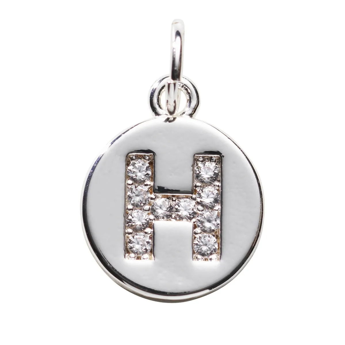 Panduro Jewellery Bokstavshänge cirkel strass H – Ø12 mm, mässing pläterat med 925 sterling silver | Metallhängen