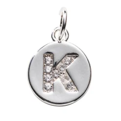 Panduro Jewellery Bokstavshänge cirkel strass K – Ø12 mm, mässing pläterat med 925 sterling silver