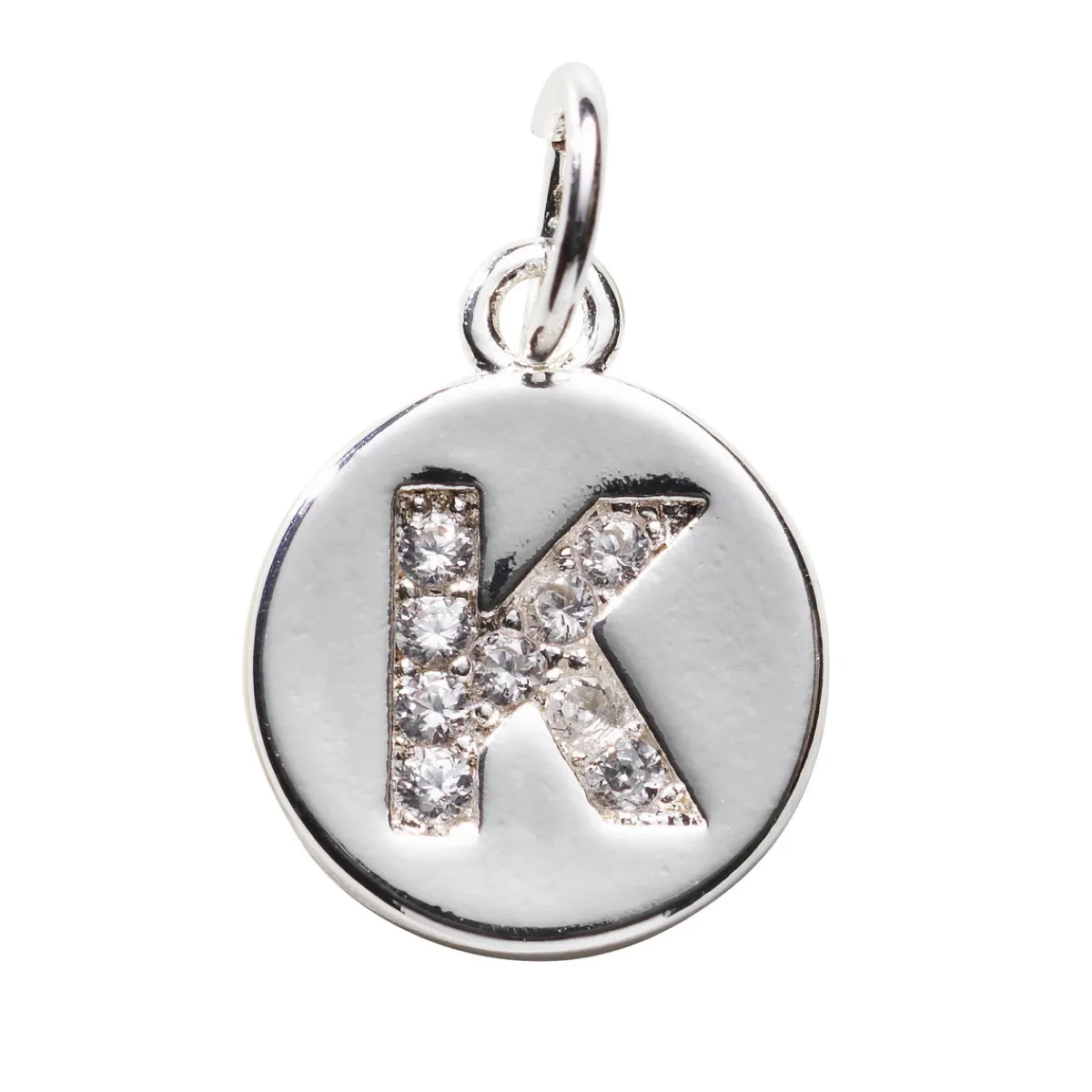 Panduro Jewellery Bokstavshänge cirkel strass K – Ø12 mm, mässing pläterat med 925 sterling silver
