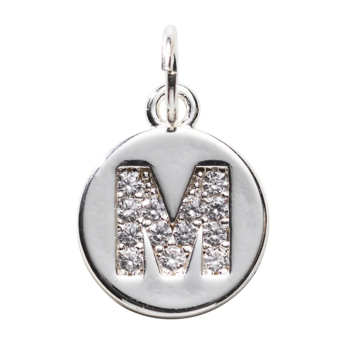 Panduro Jewellery Bokstavshänge cirkel strass M – Ø12 mm, mässing pläterat med 925 sterling silver