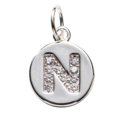 Panduro Jewellery Bokstavshänge cirkel strass N – Ø12 mm, mässing pläterat med 925 sterling silver | Metallhängen