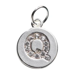 Panduro Jewellery Bokstavshänge cirkel strass Q – Ø12 mm, mässing pläterat med 925 sterling silver
