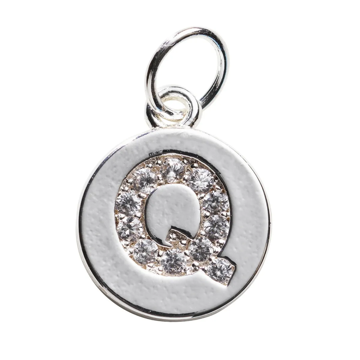 Panduro Jewellery Bokstavshänge cirkel strass Q – Ø12 mm, mässing pläterat med 925 sterling silver