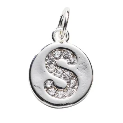 Panduro Jewellery Bokstavshänge cirkel strass S – Ø12 mm, mässing pläterat med 925 sterling silver