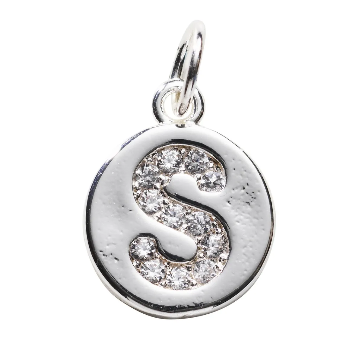 Panduro Jewellery Bokstavshänge cirkel strass S – Ø12 mm, mässing pläterat med 925 sterling silver