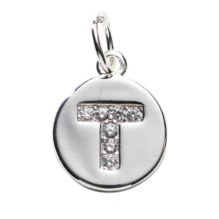Panduro Jewellery Bokstavshänge cirkel strass T – Ø12 mm, mässing pläterat med 925 sterling silver | Metallhängen