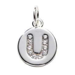 Panduro Jewellery Bokstavshänge cirkel strass U – Ø12 mm, mässing pläterat med 925 sterling silver