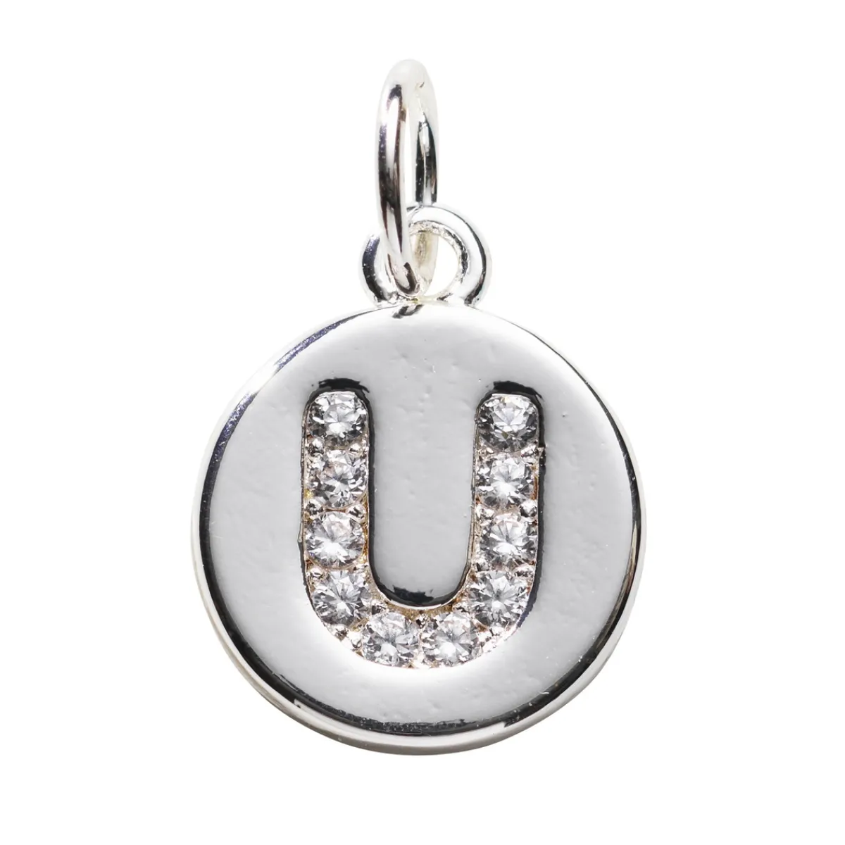 Panduro Jewellery Bokstavshänge cirkel strass U – Ø12 mm, mässing pläterat med 925 sterling silver