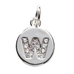 Panduro Jewellery Bokstavshänge cirkel strass W – Ø12 mm, mässing pläterat med 925 sterling silver