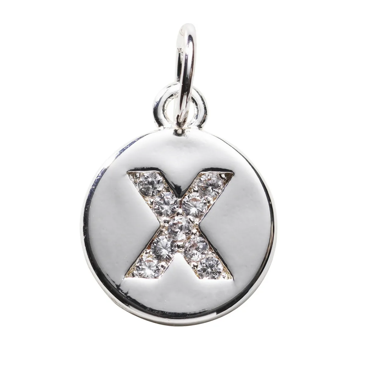 Panduro Jewellery Bokstavshänge cirkel strass X – Ø12 mm, mässing pläterat med 925 sterling silver | Metallhängen