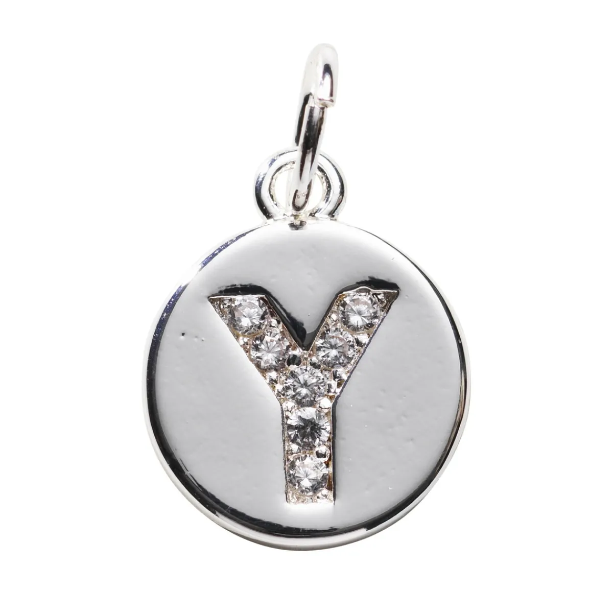 Panduro Jewellery Bokstavshänge cirkel strass Y – Ø12 mm, mässing pläterat med 925 sterling silver