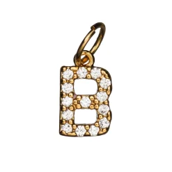 Panduro Jewellery Bokstavshänge med strass B – längd 7 mm, mässing, pläterat med 9 karat guld | Metallhängen