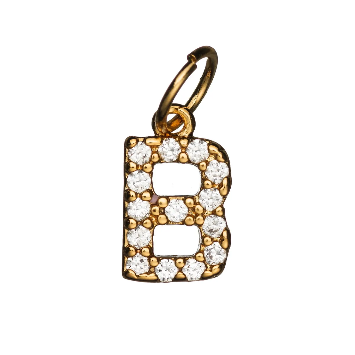 Panduro Jewellery Bokstavshänge med strass B – längd 7 mm, mässing, pläterat med 9 karat guld | Metallhängen