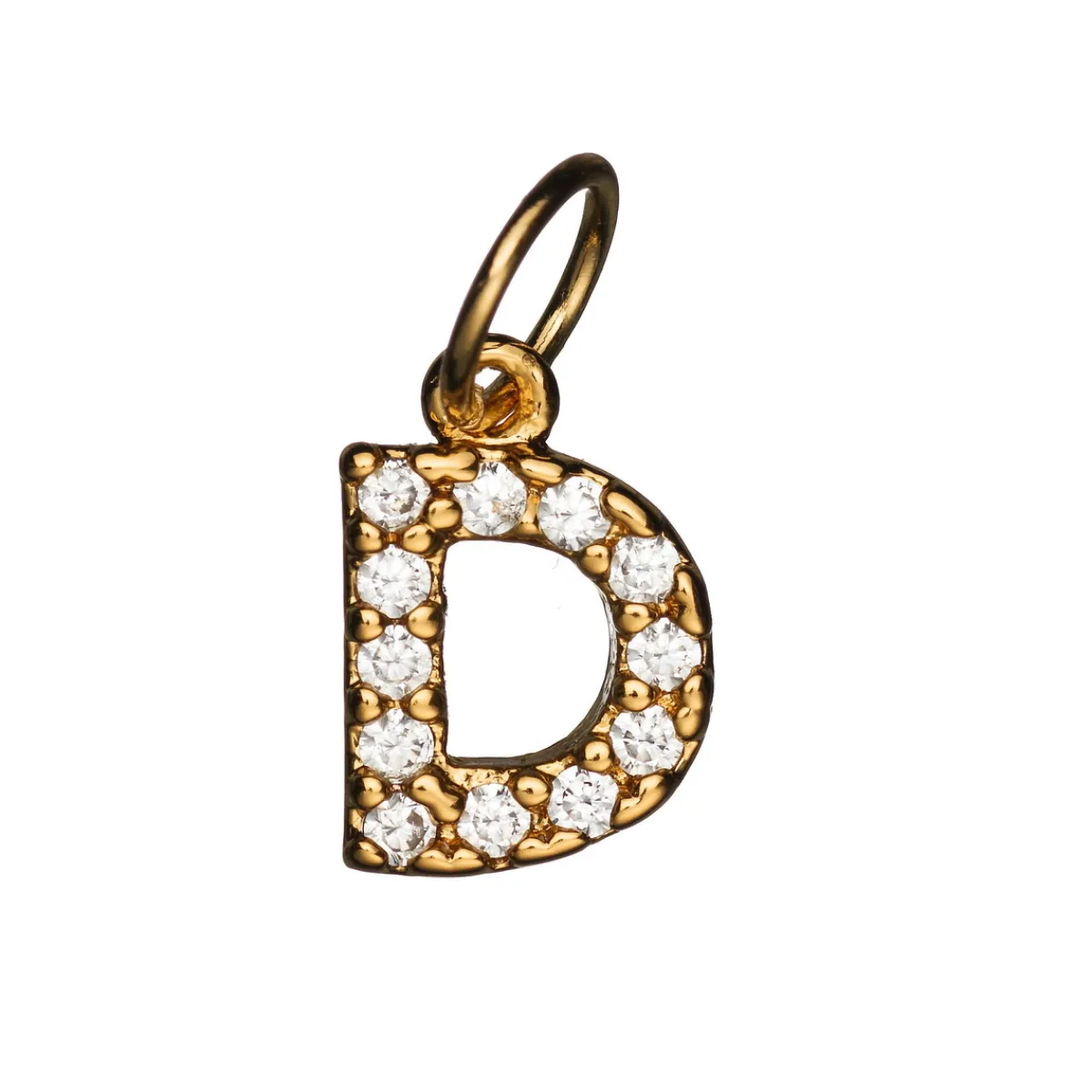 Panduro Jewellery Bokstavshänge med strass D – längd 7 mm, mässing, pläterat med 9 karat guld | Metallhängen
