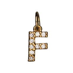 Panduro Jewellery Bokstavshänge med strass F – längd 7 mm, mässing, pläterat med 9 karat guld