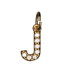 Panduro Jewellery Bokstavshänge med strass J – längd 7 mm, mässing, pläterat med 9 karat guld | Metallhängen