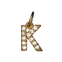Panduro Jewellery Bokstavshänge med strass K – längd 7 mm, mässing, pläterat med 9 karat guld