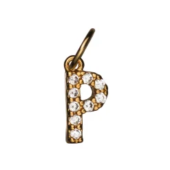 Panduro Jewellery Bokstavshänge med strass P – längd 7 mm, mässing, pläterat med 9 karat guld | Metallhängen