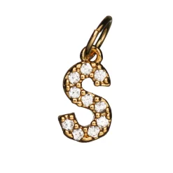 Panduro Jewellery Bokstavshänge med strass S – längd 7 mm, mässing, pläterat med 9 karat guld