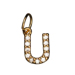 Panduro Jewellery Bokstavshänge med strass U – längd 7 mm, mässing, pläterat med 9 karat guld | Metallhängen