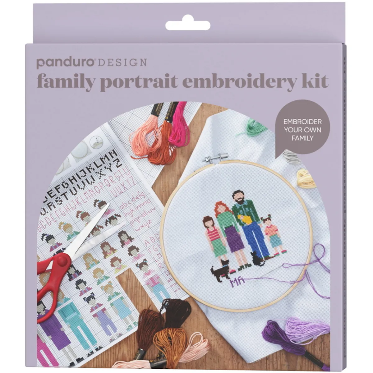 Panduro Hobby Brodera ett familjeporträtt – kit med broderiring, broderitråd & mönster | Broderikit