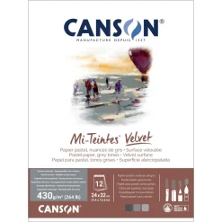 Canson Mi-Teintes Velvet pastellblock Grey Tones, 24×32 cm, 12 ark, 430 g/m² | Block