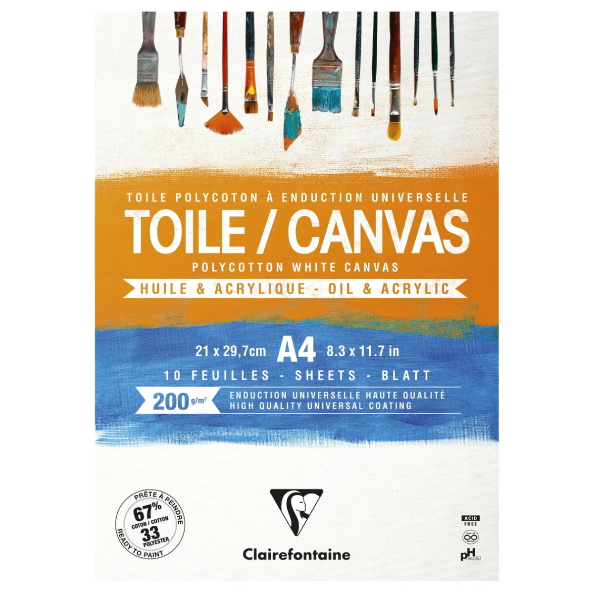 Clairefontaine Clarefontaine Canvas Polycotton canvasblock A4 (210×297 mm), 10 ark, 200 g/m²