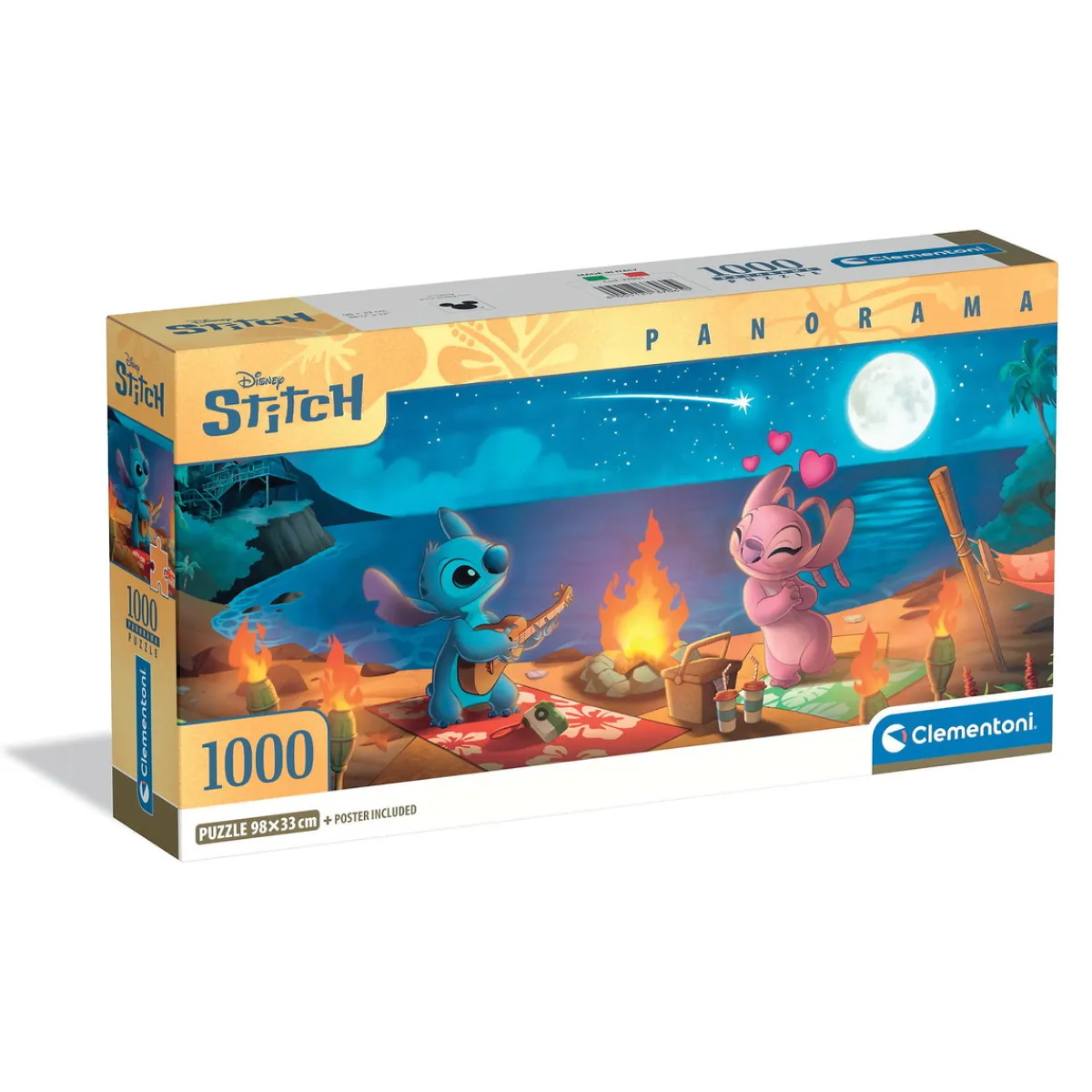 Barn Clementoni pussel Stitch Panorama, härligt brett panorama-pussel, 1000 bitar, 98×33 cm