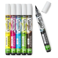 Pebeo Colorex Marker Set Essentials 6 – markers med akvarellbläck och penselspets | Akvarell- & Vattenfärgspennor
