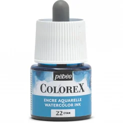 Pebeo Colorex Watercolor Ink 45 ml Cyan – burk med akvarellbläck och pipett | Akvarell- & Vattenfärger