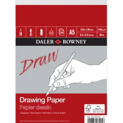 Daler-Rowney Drawing Paper ritblock A5 (148×210 mm), 50 ark, 160 g/m² | Block