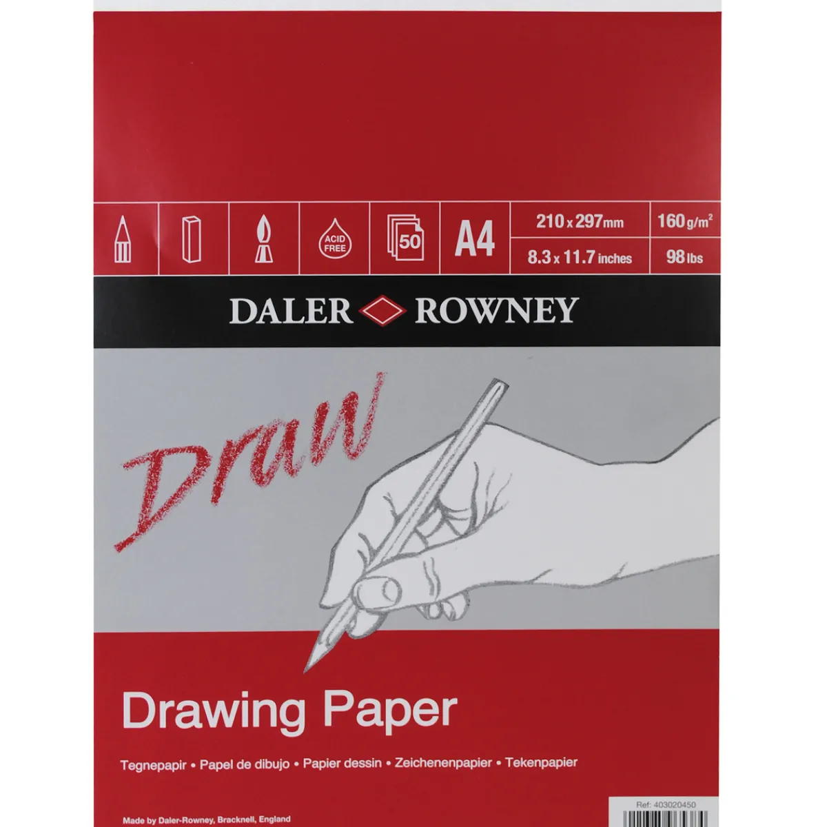 Daler-Rowney Drawing Paper ritblock A4 (210×297 mm), 50 ark, 160 g/m² | Block