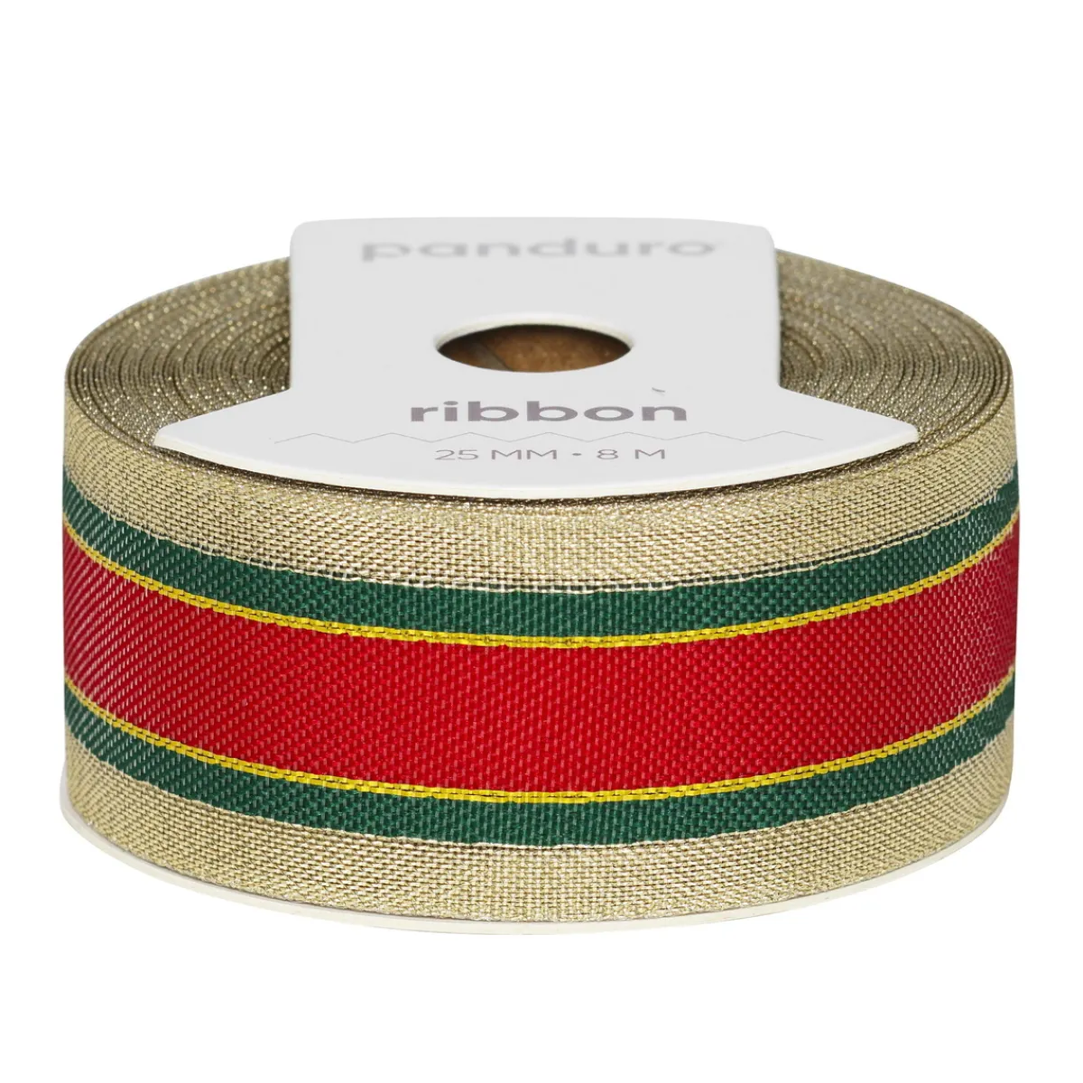 Panduro Hobby Dekorband i guld-, grön- & rödrandigt mönster 8 m långt 25 mm brett | Polyester