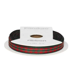 Panduro Hobby Dekorband i klassiskt grön-rödrutigt mönster 8 m långt 6 mm brett | Polyester