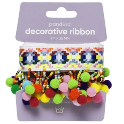 Panduro Hobby Dekorband med pärlor & pompoms 1 m långt, 25 mm brett