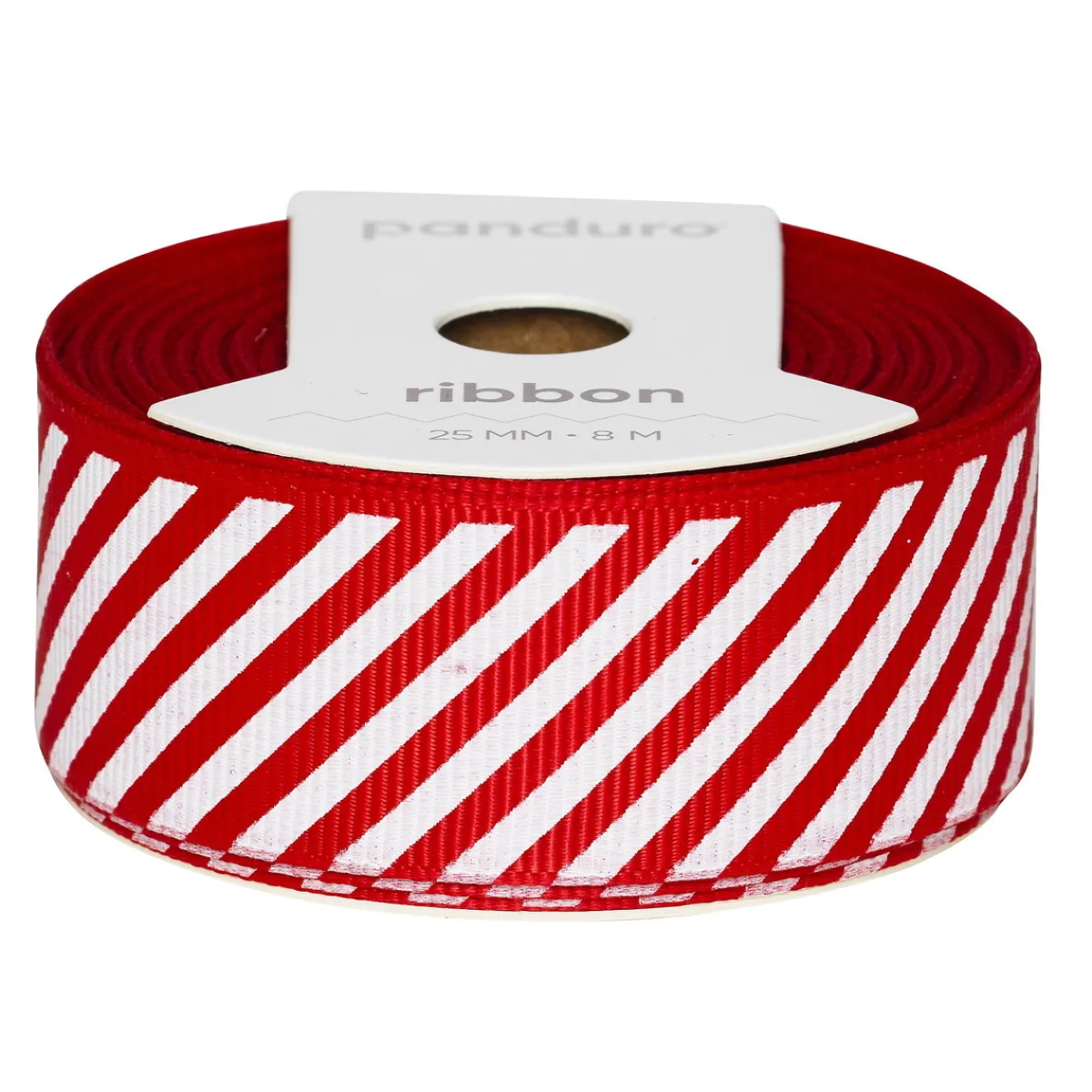 Panduro Hobby Dekorband med röd- & vitrandigt polkarandigt mönster 8 m långt 25 mm brett | Polyester