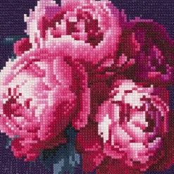Panduro Hobby Diamond painting – 20×20 cm stort motiv med en vacker bukett rosa pioner