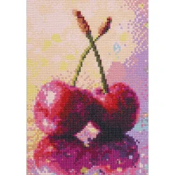 Panduro Hobby Diamond Painting körsbär, 20×30 cm väv + pärlor, silikon & pincett | Diamond Painting