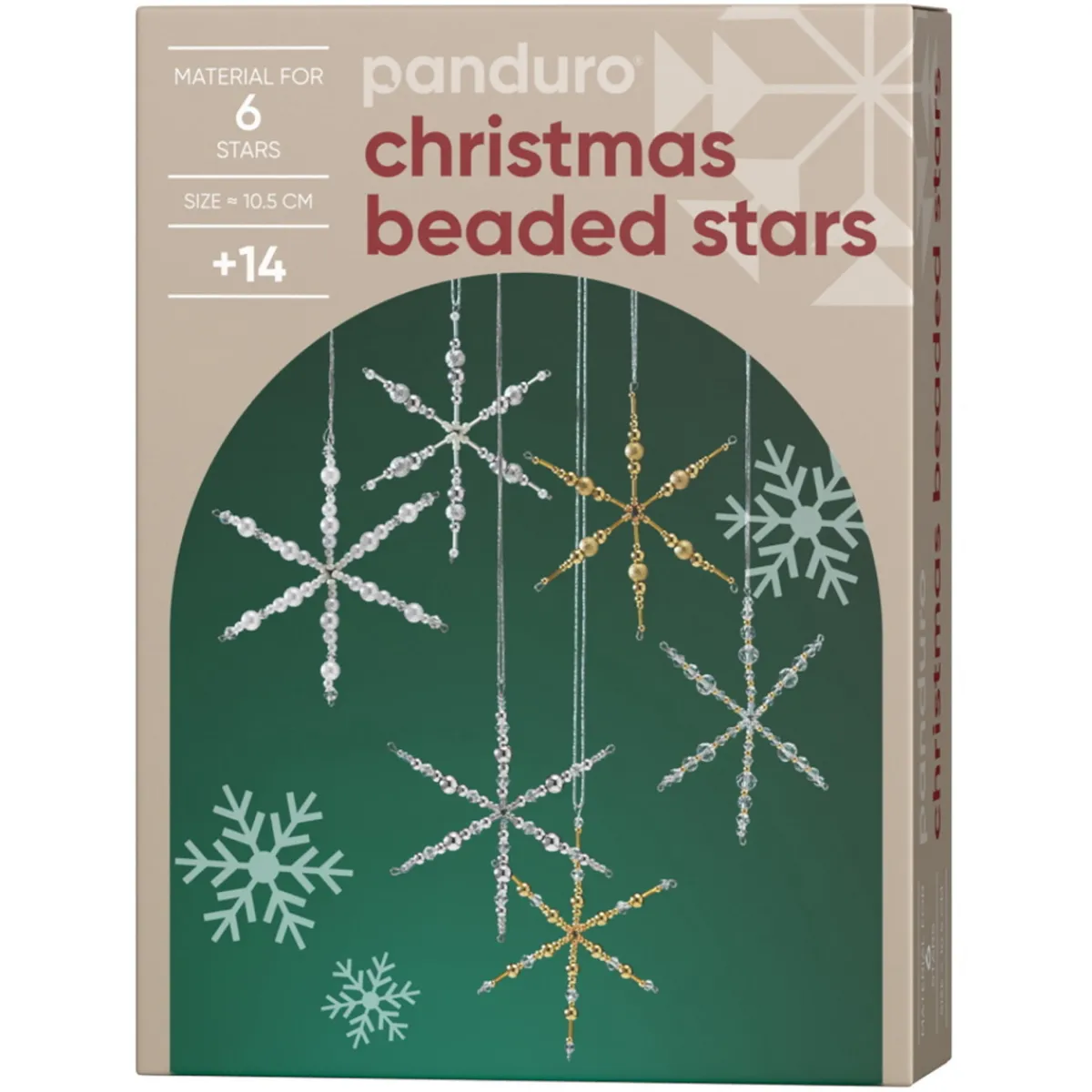 Panduro Hobby DIY-kit Christmas Beaded Stars – skapa 6 pärlglänsande julstjärnor à Ø10,5 cm