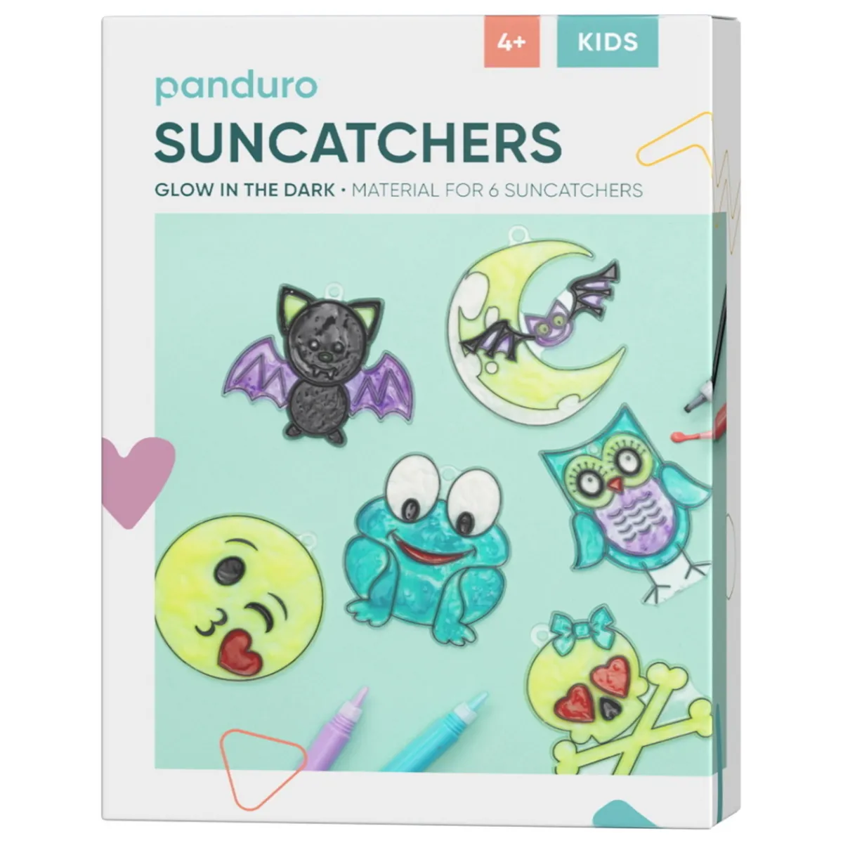 Panduro Hobby DIY-kit Glow In The Dark Suncatchers, måla självlysande solfångare med fönsterfärg | Barn Fönsterfärg