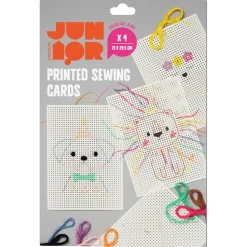 Panduro Hobby DIY-kit Sykort för barn – 4 roliga motiv, 9×8 m broderitråd och plastnål | Barn Året Om